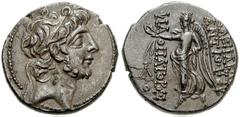 SELEUKID KINGS of SYRIA. Antiochos IX Eusebes Philopator (Kyzikenos). 114/3-95 BC. AR Drachm (16mm, 4.03 g, 12h). Antioch mint. 2nd reign at Antioch, circa 110/9-108/7 BC. Diademed head right / Nike a