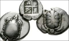 GREEK. Central & Southern Greece. AR of Aegina. Includes: Circa 431-350 BC. Two AR Drachms (5.05 and 5.25 g), and a hemidrachm (2.46g). Land tortoise with segmented shell / Refined incuse punch; two p