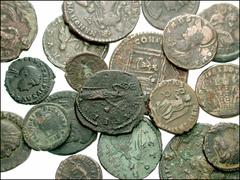 ROMAN. Imperial. Antoniniani and Æ of 3rd-4th centuries AD. Includes: Antoniniani: Valerian I / The Augusti standing, altar between // Quintillus (2) // Æ Folles: Maxentius // Constantine (2) // URBS 