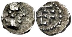 The Richard A. Jourdan Collection – Early Medieval & Islamic MEROVINGIANS, Marseille. Circa 700-710. AR Denier (10.5mm, 1.06 g, 3h). Nemfidius, patrician. Bearded bust right; cross saltire behind / Ne