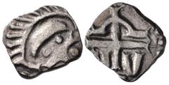 The Richard A. Jourdan Collection – Early Medieval & Islamic MEROVINGIANS, Marseille (region). Circa 695-710. AR Denier (12mm, 0.85 g, 12h). Schematic head right; cross pattée to right with pellet in 