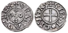 The Richard A. Jourdan Collection – Early Medieval & Islamic CAROLINGIANS. Odo (Eudes). King of West Francia, 887-898. AR Denier (21mm, 1.75 g, 3h). Suessio (Soissons) mint. + GRΛTIΛ D–I REX, + OD◊ ar
