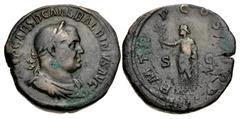 Roman Imperial Balbinus. AD 238. Æ Sestertius (31.5mm, 22.91 g, 12h). Rome mint. 1st emission. IMP CAES D CAEL BALBINVS AVG, laureate, draped, and cuirassed bust right / P M TR P COS II P P, Balbinus 