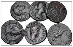 Large Lots ROMAN. Imperial. Lot of six (6) bronze issues from Marcus Aurelius to Lucius Verus. Includes: Marcus Aurelus. Æ As. RIC 921 // Marcus Aurelius. Æ As. RIC 1247 // Faustina Junior. Æ As. RIC 