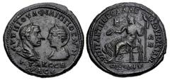 Roman Provincial MOESIA INFERIOR, Marcianopolis. Philip I, with Otacilia Severa. AD 244-249. Æ Pentassarion (28.5mm, 12.78 g, 7h). Prastina Messallinus, legatus consularis. Struck AD 244-247. Laureate