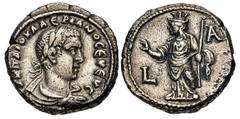 Roman Provincial EGYPT, Alexandria. Valerian I. AD 253-260. Potin Tetradrachm (21.5mm, 9.87 g, 12h). Dated RY 1 (AD 253/254). Laureate, draped, and cuirassed bust right / Alexandria standing facing, h