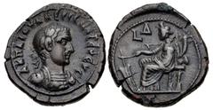 Roman Provincial EGYPT, Alexandria. Valerian I. AD 253-260. Potin Tetradrachm (23mm, 9.71 g, 12h). Dated RY 4 (AD 256/257). Laureate and cuirassed bust right / Tyche seated left, holding rudder and co