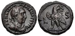 Roman Provincial EGYPT, Alexandria. Valerian I. AD 253-260. Potin Tetradrachm (22mm, 10.57 g, 12h). Dated RY 6 (AD 258/259). Laureate and cuirassed bust right / Eagle standing left, head right, holdin