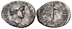 Roman Imperial Otho. AD 69. AR Denarius (20mm, 3.12 g, 6h). Rome mint. Struck 15 January-8 March. IMP M OTHO CAESAR AVG TR P, bare head right / VICTORIA OTHONIS, Victory flying right, holding wreath a