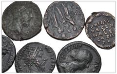 Large Lots ROMAN. Imperial. Lot of six (6) bronze issues from Marcus Aurelius to Faustina Junior. Includes: Marcus Aurelius, as Caesar. Æ As (2) //Marcus Aurelius. Æ Dupondius (2) // Æ As // Faustina 