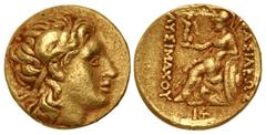 Greek KINGS of THRACE, Macedonian. Lysimachos. 305-281 BC. AV Stater (17mm, 7.81 g, 5h). Uncertain mint. Struck 3rd century BC. Diademed head of the deified Alexander right, with horn of Ammon / Athen