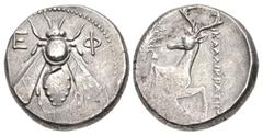 Greek IONIA, Ephesos. Circa 390-325 BC. AR Tetradrachm (22.5mm, 15.15 g, 11h). Kallikrates, magistrate. Struck circa 350-340 BC. Bee with straight wings / Forepart of stag right, head left; palm tree 