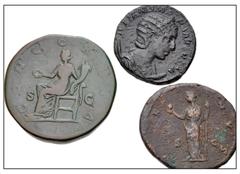 Large Lots ROMAN. Imperial. Lot of three (3) bronze issues from Faustina Junior to Julia Mamaea. Includes: Faustina Junior. Æ As // Crispina. Æ Sestertius // Julia Mamaea. Æ Dupondius. Roughness. Fine