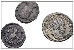 Large Lots ROMAN. Imperial. Lot of three (3) silver and bronze issues. Includes: Postumus. AR Antoninianus // Constantius Gallus. Æ // Theodosius I. Æ. Average VF. LOT SOLD AS IS, NO RETURNS. Three (3