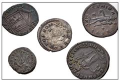 Large Lots ROMAN. Imperial. Lot of five (5) Æ Folles from Galerius to Licinius II. Includes: Gallerius (2) // Maxentius // Licinius I // Licinius II. Average VF. LOT SOLD AS IS, NO RETURNS. Five (5) c