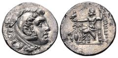 Greek AEOLIS, Temnos. Circa mid 160s-143/2 BC. AR Drachm (19mm, 3.32 g, 1h). In the name and types of Alexander III. Head of Herakles right, wearing lion skin / Zeus Aëtophoros seated left; in left fi