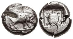 Greek DYNASTS of LYCIA. Uncertain dynast. Circa 490/80-440/30 BC. AR Stater. Boar standing right on ground line / Tortoise in dotted square border within incuse square. Müseler II 30–1; Falghera 48; S