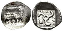 Greek DYNASTS of LYCIA. Mithrapata. Circa 390-370 BC. AR Sixth Stater (13.5mm, 1.34 g). Uncertain mint. Lion scalp facing / Triskeles; astragalos in one section; all within incuse square. Müseler VII,