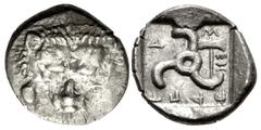 Greek DYNASTS of LYCIA. Mithrapata. Circa 390-370 BC. AR Sixth Stater (12.5mm, 1.30 g). Uncertain mint. Facing lion scalp / Triskeles; labrys in one section; all within incuse square. CNG E-427, lot 2