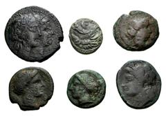 Large Lots GREEK. Magna Graecia & Sicily. Lot of six (6) bronze issues of Bruttium. Includes: Kroton // Rhegion (3) // Terina (2). Average Fine. LOT SOLD AS IS, NO RETURNS. Six (6) coins in lot.