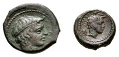 Large Lots GREEK. Magna Graecia & Sicily. Lot of two (2) bronze issues of Sicily, Gela. Includes: Æ Trias // Æ Onkia. VF. LOT SOLD AS IS, NO RETURNS. Two (2) coins in lot.