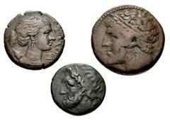 Large Lots GREEK. Magna Graecia & Sicily. Lot of three (3) bronze issues of Sicily, Syracuse. Includes: diameters from 19-26mm. VF. LOT SOLD AS IS, NO RETURNS. Three (3) coins in lot.