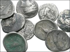 GREEK. Central & Southern Greece. Lot of AR Hemidrachms. Includes: CORINTHIA, Corinth. Pegasos / Head of Aphrodite left // ELIS, Olympia. Head of Olympia to left or right / Eagle (5) // Head of Zeus r