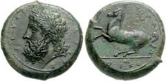 SICILY, Syracuse. Timoleon and the Third Democracy. 344-317 BC. Æ Dilitron (20.38 g, 8h). Timoleontic Symmachy coinage, circa 339/8-334 BC. IEUS EL[EUQ]ERIOS, laureate head of Zeus Eleutherios left / 