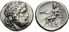 BOEOTIA, Federal Coinage. Circa 287 BC. AR Tetradrachm (17.13 g, 12h). Attic standard. Laureate head of Poseidon right, wearing hair long at neck / BOI-WTWN, Poseidon, holding dolphin in his right han
