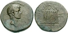 LYDIA, Tralles. Augustus. 27 BC-AD 14. Æ 24mm (11.37 g, 12h). Menandros, son of Parrhasios, magistrate. Bare head of Augustus right / KAIS A RE WN, MENANDROU/PARRASIOU in two lines in exergue, octasty