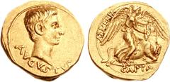 Augustus. 27 BC-AD 14. AV Aureus (8.04 g, 12h). Pergamum mint. Struck 19 BC. AVGVSTVS, bare head right / ARMENIA above, CAPTA in exergue, Victory, draped, wings spread, kneeling right on the back of a