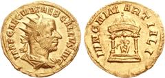 Trebonianus Gallus. AD 251-253. AV Heavy Aureus or Binio (5.46 g, 12h). Rome mint. Special emission, AD 250. IMP CAE C VIB TREB GALLVS AVG, radiate, draped, and cuirassed bust right / IVNONI M-ARTIALI