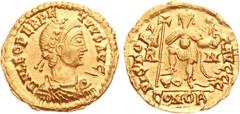 Ricimer. Patrician and Master of Soldiers, AD 457-472. AV Solidus (4.38 g, 5h). In the name of Leo I. Rome mint. Struck AD 465-467. D N LEO PERPE-TVVS AVC, rosette-diademed, draped, and cuirassed bust