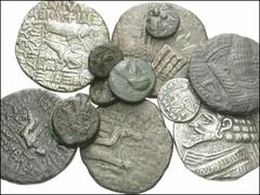 ORIENTAL GREEK. Parthia. BI Tetradrachms, AR Drachms, and Æ Fractions. Includes: BI Tetradrachms of Tiridates // Phraates IV (2) // Phraatakes // Vardanes II // Vologases IV // AR Drachms of Mithridat