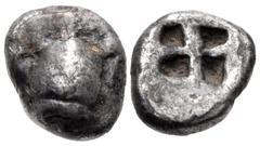 Greek ISLANDS off ATTICA, Aegina. Circa 510-490 BC. AR Obol (8mm, 0.95 g). Sea turtle / Quadripartite incuse square. Meadows, Aegina,, Group IIa; HGC 6, –. Toned. Fine. Reportedly Heinz Rühmann Collec
