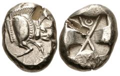 Greek DYNASTS of LYCIA. Uncertain dynast. Circa 500-470/60 BC. AR Stater (15.5mm, 9.36 g). Forepart of boar right / Incuse square divided by large X, indentations on three sides; Θ in one section. Müs