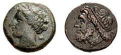 Large Lots GREEK. Magna Graecia & Sicily. Lot of two (2) bronze issues of Hieron II. Includes: Diademed head of Zeus left / TRident // Female head left / Bull butting left. VF. LOT SOLD AS IS, NO RETU