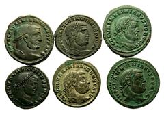 Large Lots ROMAN. Imperial. Lot of six (6) Æ Folles of Galerius and Maxminus II. Includes: Galerius (5) // Maximinus II. VF to Good VF. LOT SOLD AS IS, NO RETURNS. Six (6) coins in lot. Ex Phil Peck C