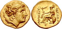 Greek KINGS of THRACE, Macedonian. Lysimachos. 305-281 BC. AV Stater (19mm, 8.49 g, 12h). Lysimacheia mint. Struck circa 297/6-282/1 BC. Diademed head of the deified Alexander right, with horn of Ammo