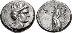 Greek SELEUKID EMPIRE. Andragoras. Usurper king of Parthia, circa 245-239/8 BC. AR Tetradrachm (24.5mm, 16.95 g, 6h). Turreted head of Tyche right; monogram to left / Athena standing left, holding owl