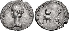 Roman Imperial Nero. As Caesar, AD 50-54. AR Denarius (18.5mm, 3.52 g, 8h). Rome mint. Struck under Claudius, AD 51. NERO CLAVD CAES DRVSVS GERM PR[INC IVVENT], bareheaded and draped young bust left /