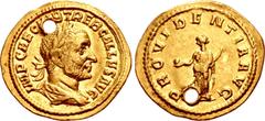 Roman Imperial Trebonianus Gallus. AD 251-253. AV Aureus (20mm, 3.91 g, 6h). Rome mint, 2nd officina. 1st emission, mid-late AD 251. IMP CAE C VIB TREB GALLVS AVG, laureate, draped, and cuirassed bust