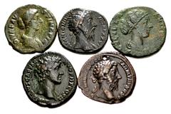 Large Lots ROMAN. Imperial. Lot of five (5) bronze issues from Marcus Aurelius to Lucilla. Includes: Marcus Aurelius, as Caesar. Æ As // Marcus Aurelius. Æ Dupondius // Æ As // Diva Faustina Junior. Æ