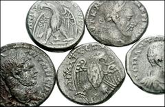 ROMAN. Provincial. AR Tetradrachms of Caracalla, Macrinus, and Diadumenian. Includes: CARACALLA: PHOENICIA, Akko-Ptolemaïs. Laureate bust right / Eagle standing facing, head right, holding wreath in b