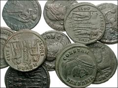 ROMAN. Imperial. Æ, Constantine I through Valentinian I. Includes: CONSTANTINE I. Æ 19mm. Rome mint. VOT/ •/ XX in wreath // Æ 19mm. Siscia mint. Same // Æ 19mm. Siscia mint. Two soldiers standing fac
