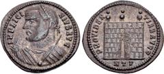Roman Imperial Licinius I. AD 308-324. Æ Follis (19.5mm, 2.42 g, 6h). Heraclea mint, 3rd officina. Struck AD 316-317. Laureate bust left, wearing imperial mantle, holding mappa, globe, and scepter / C