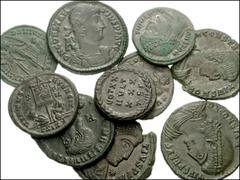 ROMAN. Imperial. Æ of the 4th century. Includes: CONSTANTINE I. Æ Follis.Thessalonica mint. Legend in wreath // Æ Follis. Thessalonica mint. VOT XX in wreath; legend around all // Æ Follis. Sirmium mi