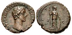 Roman Imperial Commodus. As Caesar, AD 166-177. Æ As (26mm, 11.01 g, 12h). Rome mint. Struck under Marcus Aurelius and Commodus, AD 176. IMP CAES L AVREL COMMODVS GERM SARM, bare head right / TR POT C
