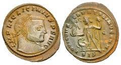 Roman Imperial Licinius I. AD 308-324. Æ Follis (24mm, 3.62 g, 7h). Siscia mint, 5th officina. Struck AD 313-315. Laureate head right / Jupiter standing left, holding Victory on globe and scepter; to 