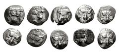 Large Lots GREEK. Asia Minor. Lot of ten (10) AR Sixth Staters of the Dynasts of Lycia, Mithrapata. All coins: Facing lion scalp / Triskeles. Some encrustation. Average VF. LOT SOLD AS IS, NO RETURNS.